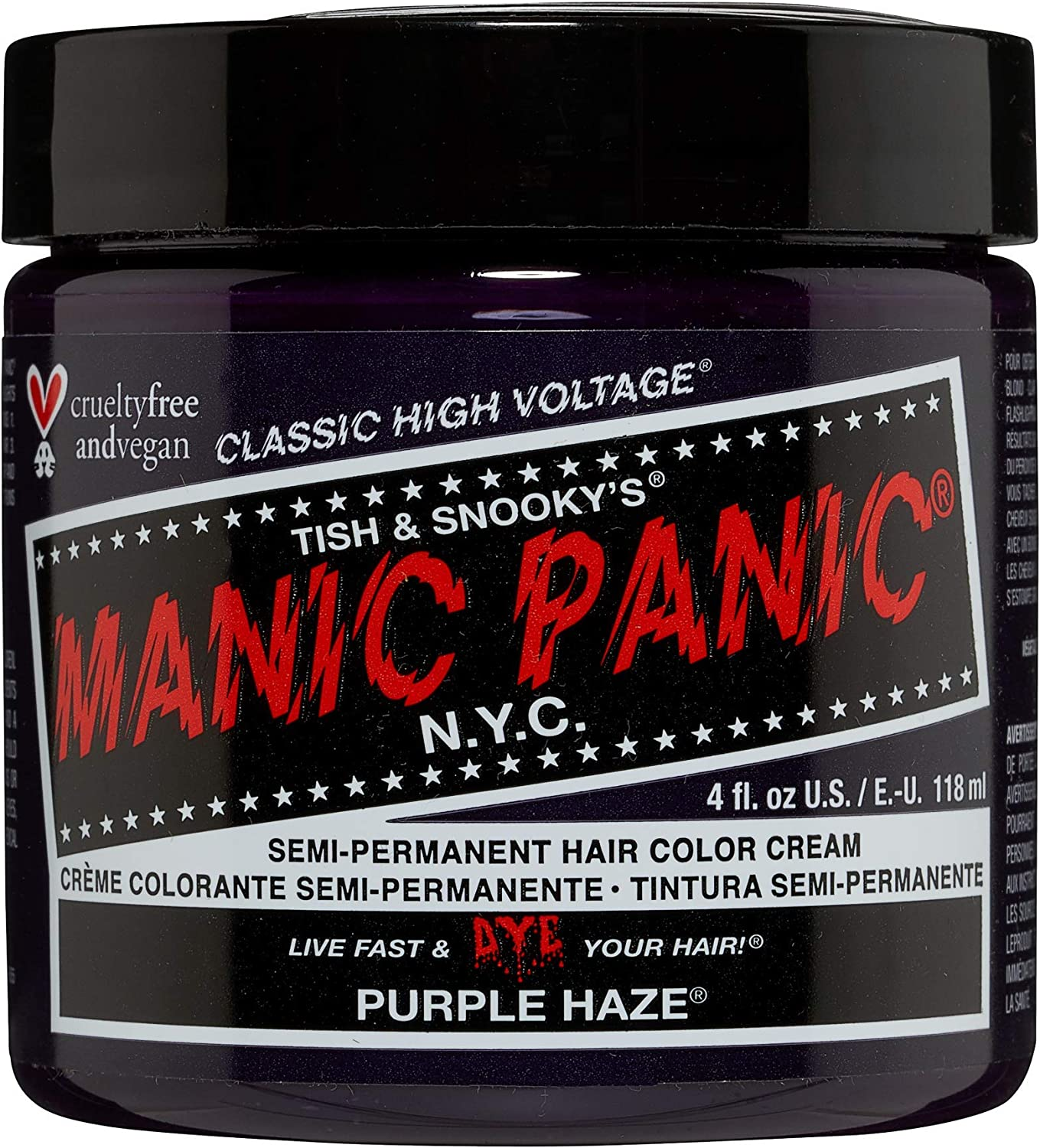 MANIC PANIC Classic Purple Haze Semi Permanent Hair Color - Warm Dark Purple Hair Dye for Women & Men That Lasts 4-6 Weeks - Vegan, Ammonia & Cruelty-Free - Create & Mix Custom Shades (4Oz)