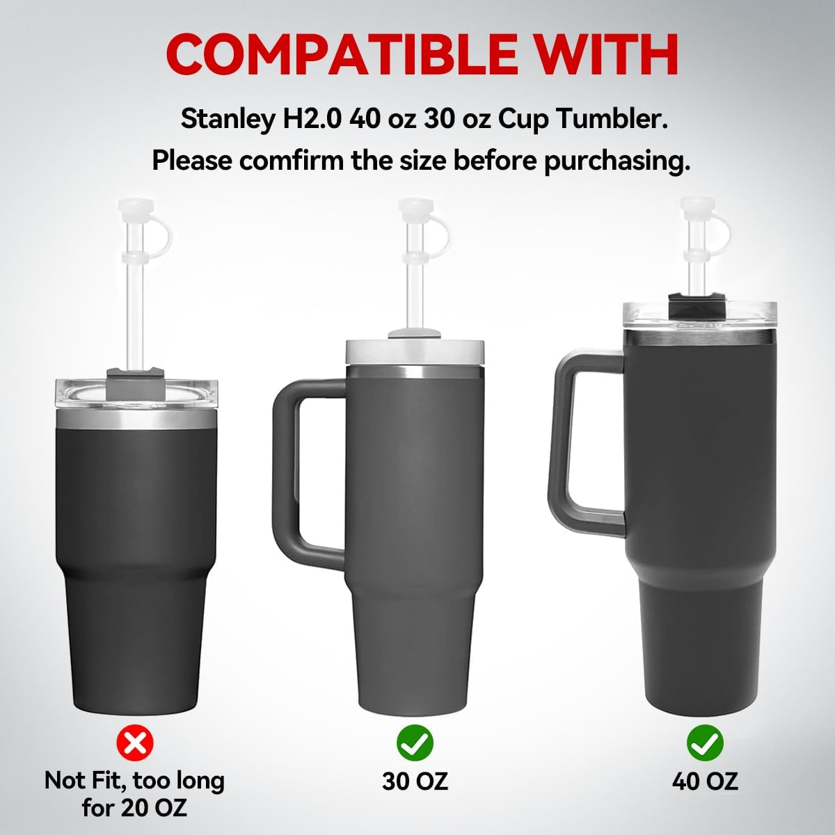 Proxima Direct Straw Cover Spill Stopper Accessories Compatible with Stanley Cup 2.0 40Oz/30Oz Include 6 Clear Straws Replacement with Cleaning Brush, 4 Leak Sproof Plug & 2 Silicone Cover Caps image number 4