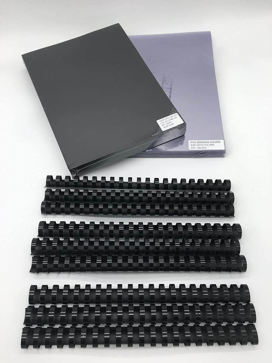25X A4 Clear Cover 200 Micron + Leathergrain 230Gsm + Binding Comb (38/45/51Mm) Black image number 1