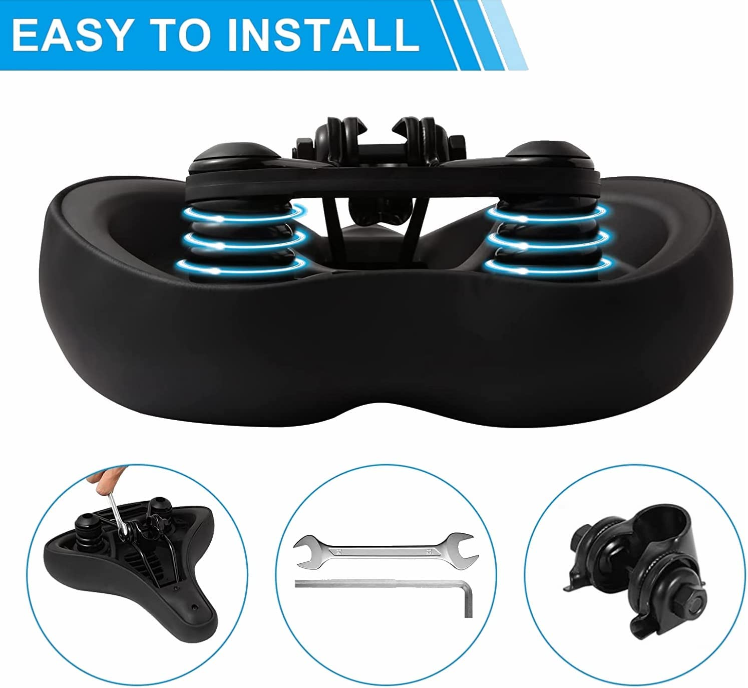 Comfortable Bike Seat Cushion for Women Men, Filled with Soft Memory Foam for Mountain and Road Exercise Bike Seat or Spin Bike Accessories Indoor Cycling Bike Waterproof Bicycle Seat image number 1