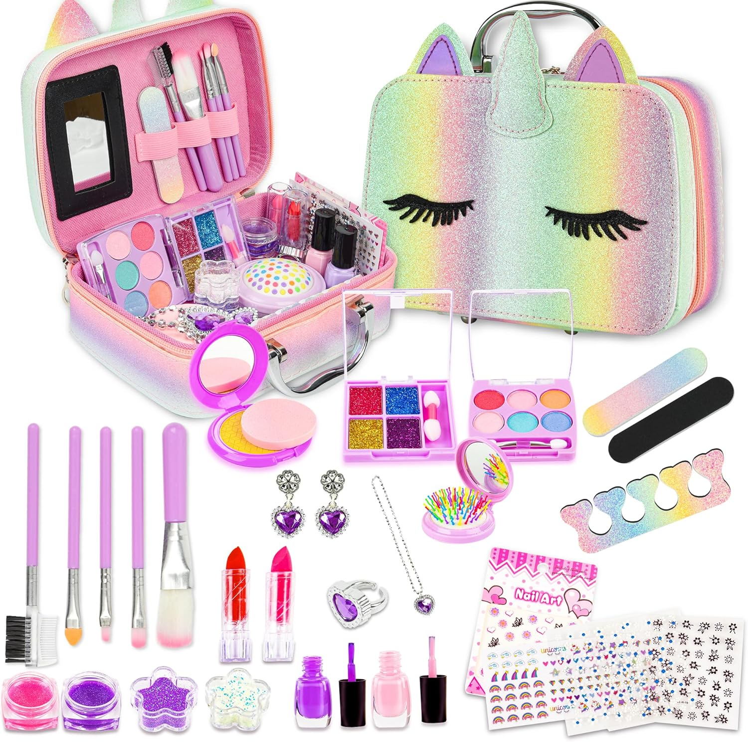 Kids Washable Makeup Girl Toys, Real Make up Set, Little Girls Makeup Kit with Unicorn Bag for Toddler Kid Children Princess, Christmas Birthday Gift Toys for Girl 5 6 78 9 10 Year Old image number 3
