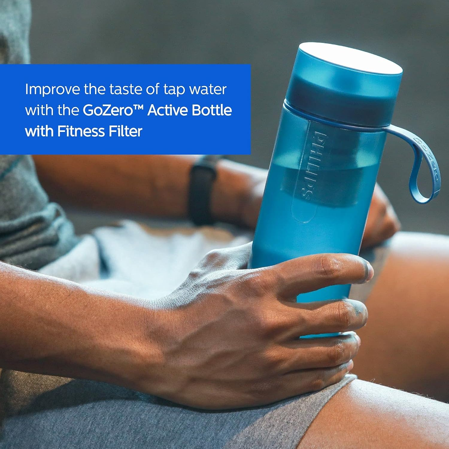 PHILIPS Water Gozero Active Bpa-Free Water Bottle with Adventure River/Lake/Spring Water Filter for Hiking, Camping & Fitness Tap Water Filter for Gym, Sport Squeeze Bottle, Lightweight, Blue, 20 Oz image number 4