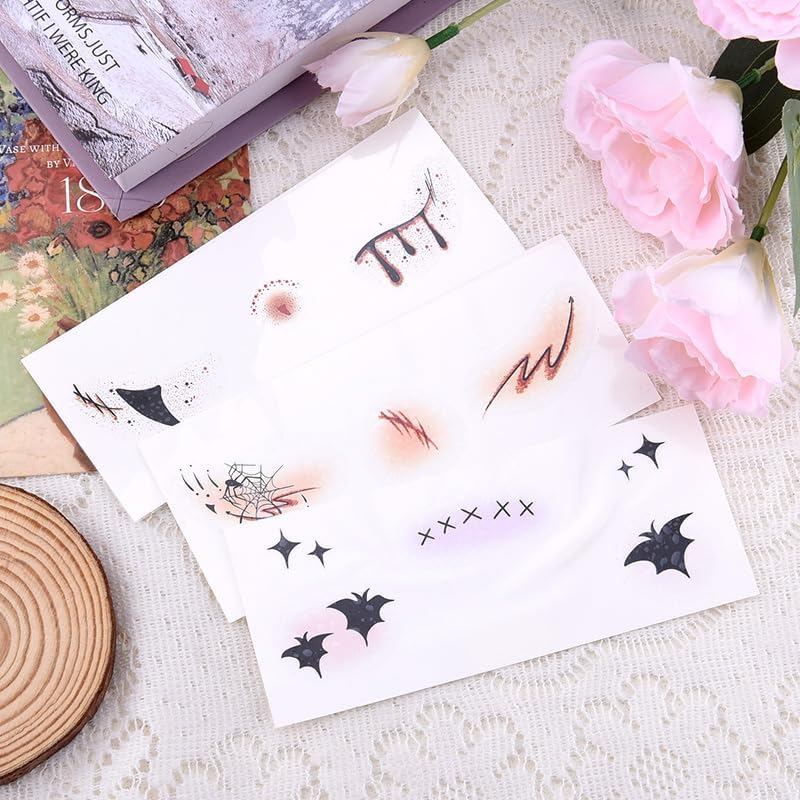 Halloween Face Makeup Stickers Bloody Spider Web Bat Temporary Tattoos for Women Face Eye Shadow Stickers for Girls Halloween Masquerade Costumes Cosplay Party Decorations 3PCS image number 4
