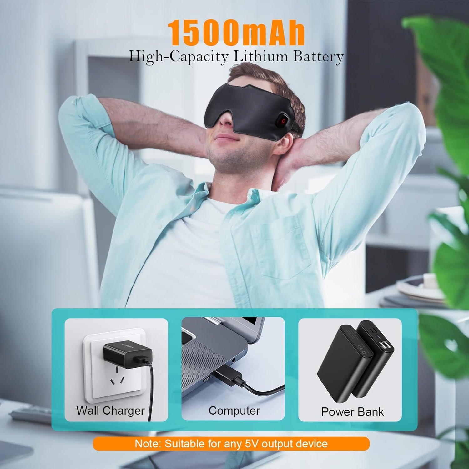 Heated Eye Mask for Dry Eyes, Cordless Eye Mask Warm Compress with Washable Cover, Blackout for Travel image number 2