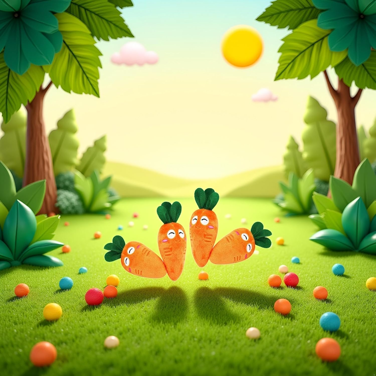 Ymhapp Soft Dog Toys Funny Cute Carrot Plush Chew Toys for Dogs Cats with Squeaky Sounds 4 Pack image number 5