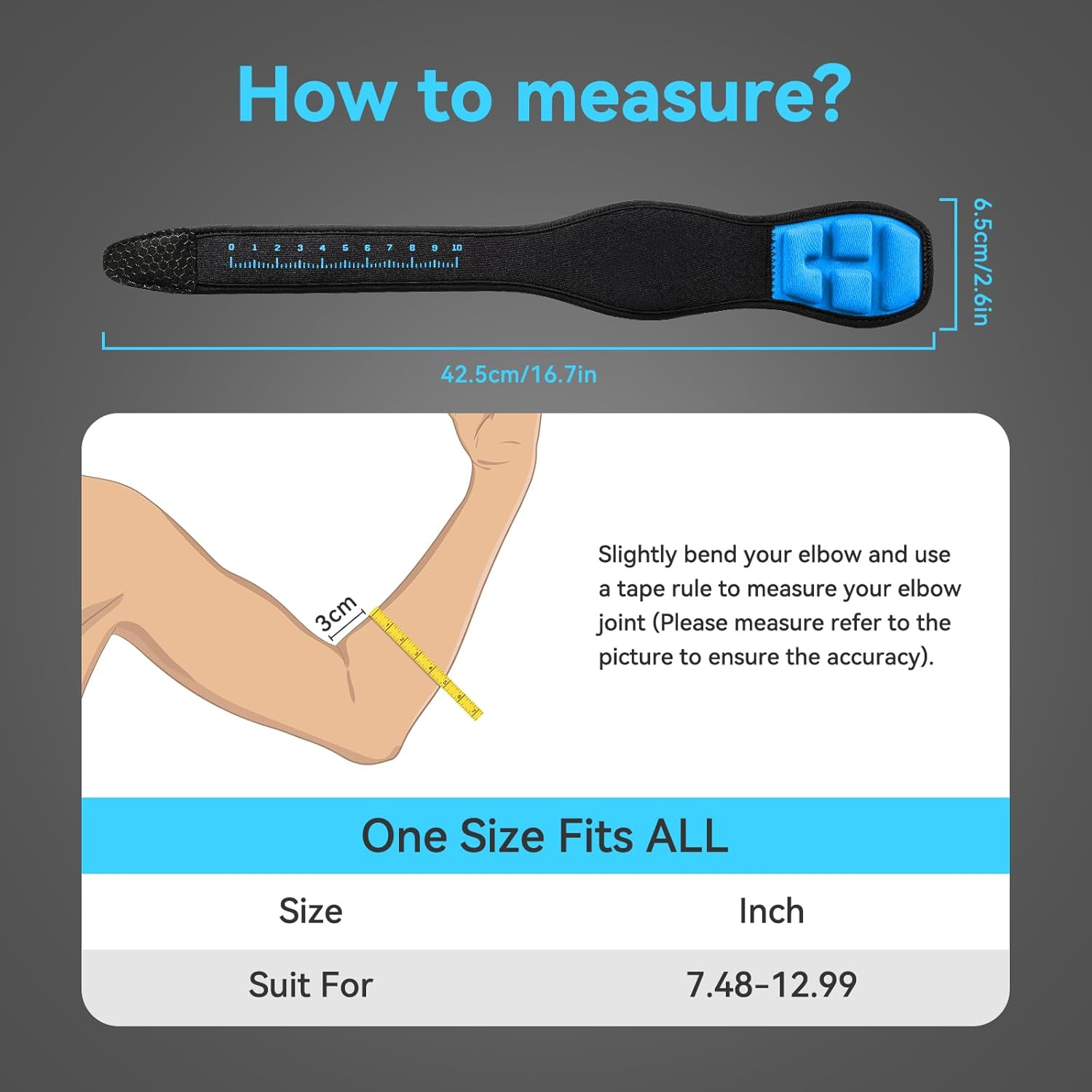 AGPTEK 3D Air Cushion Elbow Brace for Tendonitis and Tennis Elbow Pain Relief, Golfers Elbow Support Strap Counterforce Arm Band Epicondylitis Clasp with Compression Pad for Men & Women, 1 Pack (Blue) image number 3