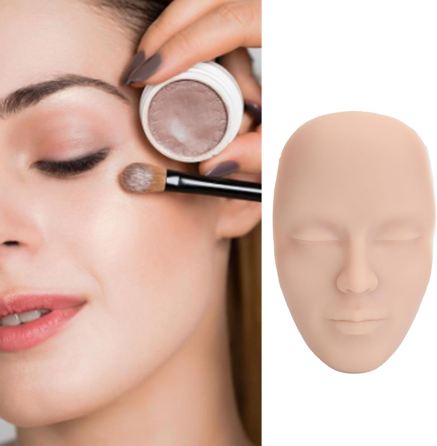 Cryfokt 3D Silicone Makeup Practice Face Board Reusable Cosmetic Mannequin with 7PCS Brush for Beginner, Portable Beauty Training Tool for Makeup Artists (Medium Skin Color) image number 6