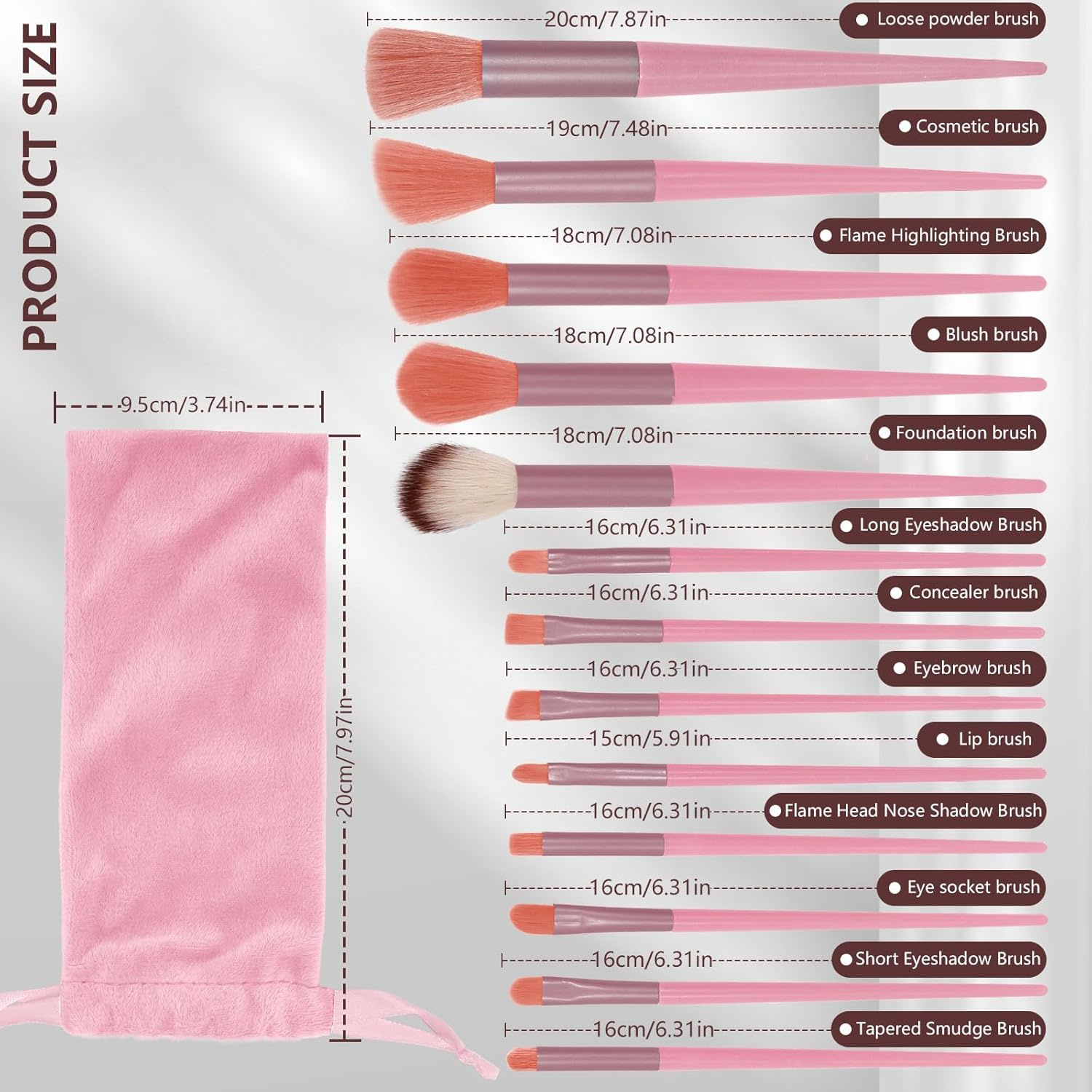 Bagentry 13 Pcs Professional Makeup Brushes Set with Bag, Complete Function Portable Make up Brushes, Foundation Powder Concealers Eye Shadows Lip Cosmetic Brushes for Enthusiasts (Pink) image number 4