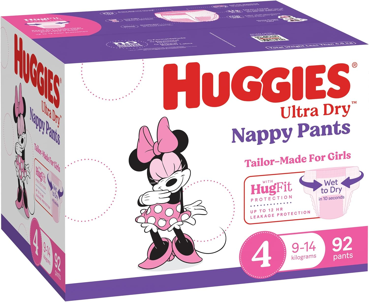Huggies Ultra Dry Nappy Pants Girls Size 4 (9-14Kg) 92 Count - Packaging May Vary image number 2