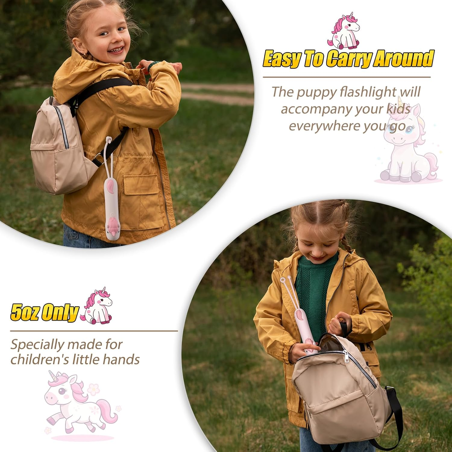 Tepreswes Kids Flashlight Rechargeable, LED Kid Flashlight for Boys & Girls, Unicorn Toys for Girls Age 4-6, Pink Unicorns Flashlights for Kid for Camping & Outdoor Adventures, Birthday Gift, 1Pack image number 4