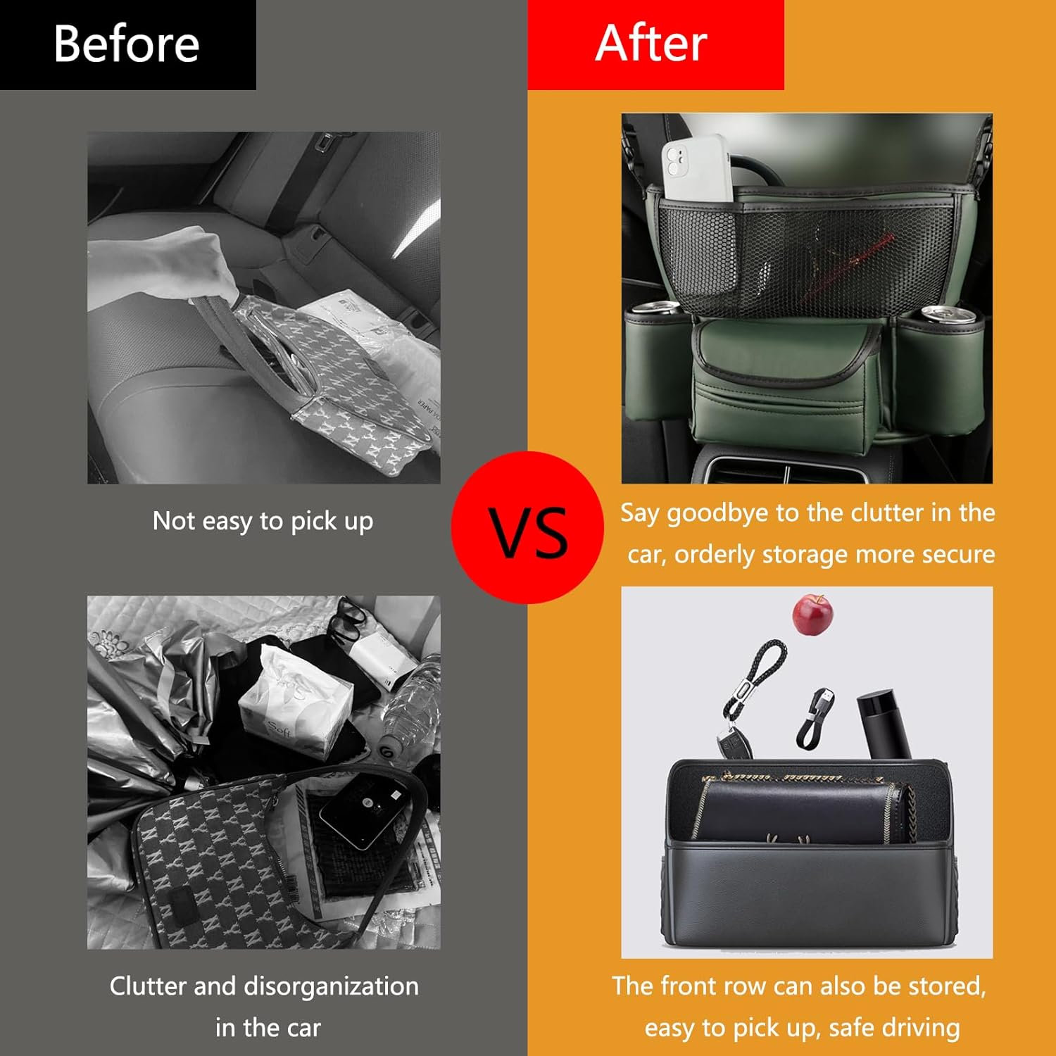 HABONG Car Premium Leather Large Capacity Seat Organizer Car Back Seat Organizer Storage Car Console and Organizer Front Seat Car Tote Holder (Black) image number 1