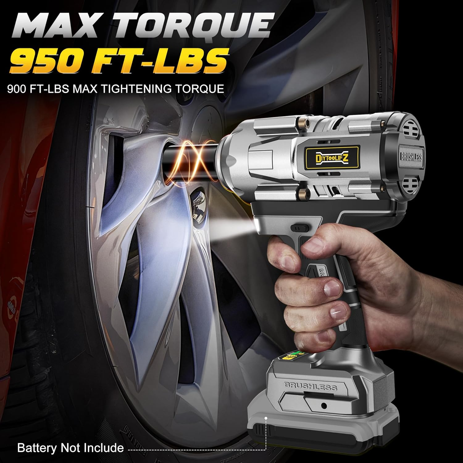 Cordless Impact Wrench for Dewalt 20V Battery,1/2 Inch Impact Wrench 900Ft-Lbs(1200N.M) High Torque Brushless Electric Impact Gun, Power Impact Driver with 4-Mode Speed, LED Work Light(No Battery) image number 2