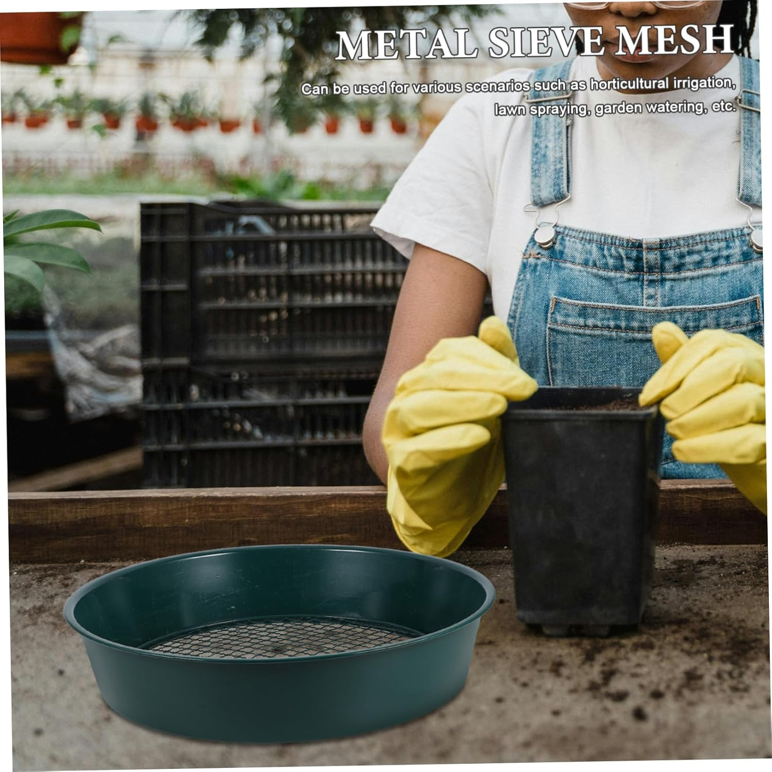 Sosoport Garden Soil Sifter Replaceable Mesh Metal Sieve for Soil Sifting Rocks Sieve Manual Garden Supplies image number 5