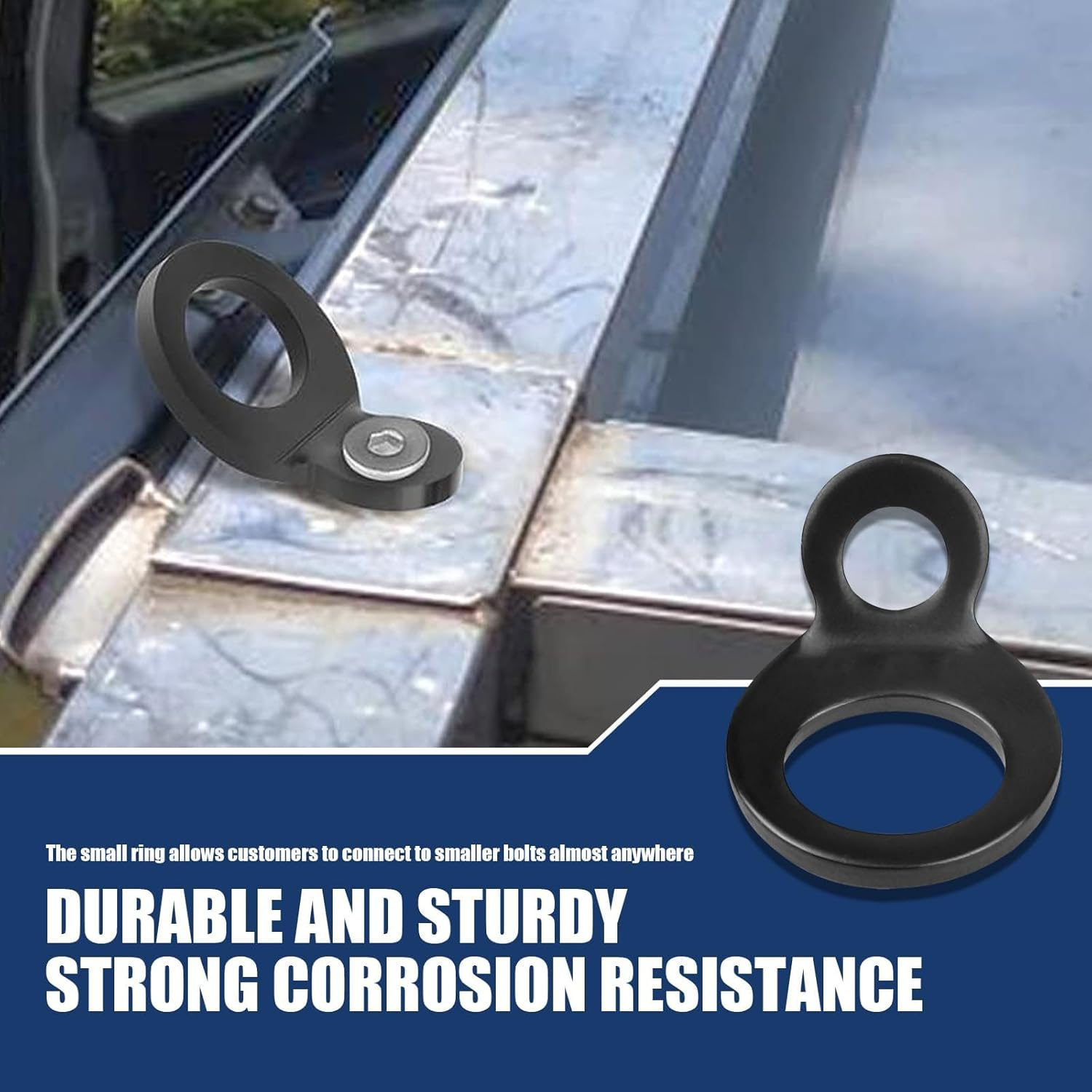 4 PCS Multi-Purpose Car Tie down Anchor Hook, 0.7In X 1.5In Sturdy Stainless Steel O Tie down Strap Rings, Universal Hook Replacement for Motorcycle Dirtbike ATV Trailer Truck (Black) image number 4