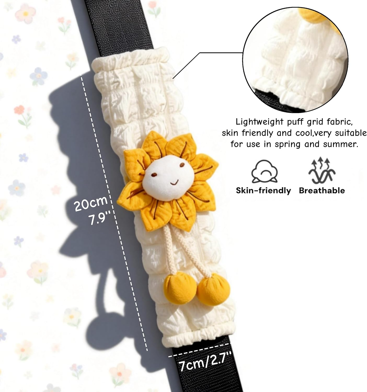 Cute Flower Car Seat Belt Cover Pads 2 Pack & 4 Pack Car Accessories Seat Belt Cushion Neck Cushion Shoulder Strap Protector Universal Seat Belt Cover for Adults and Kids (Sunflower,2) - Sunflower, 2 image number 2