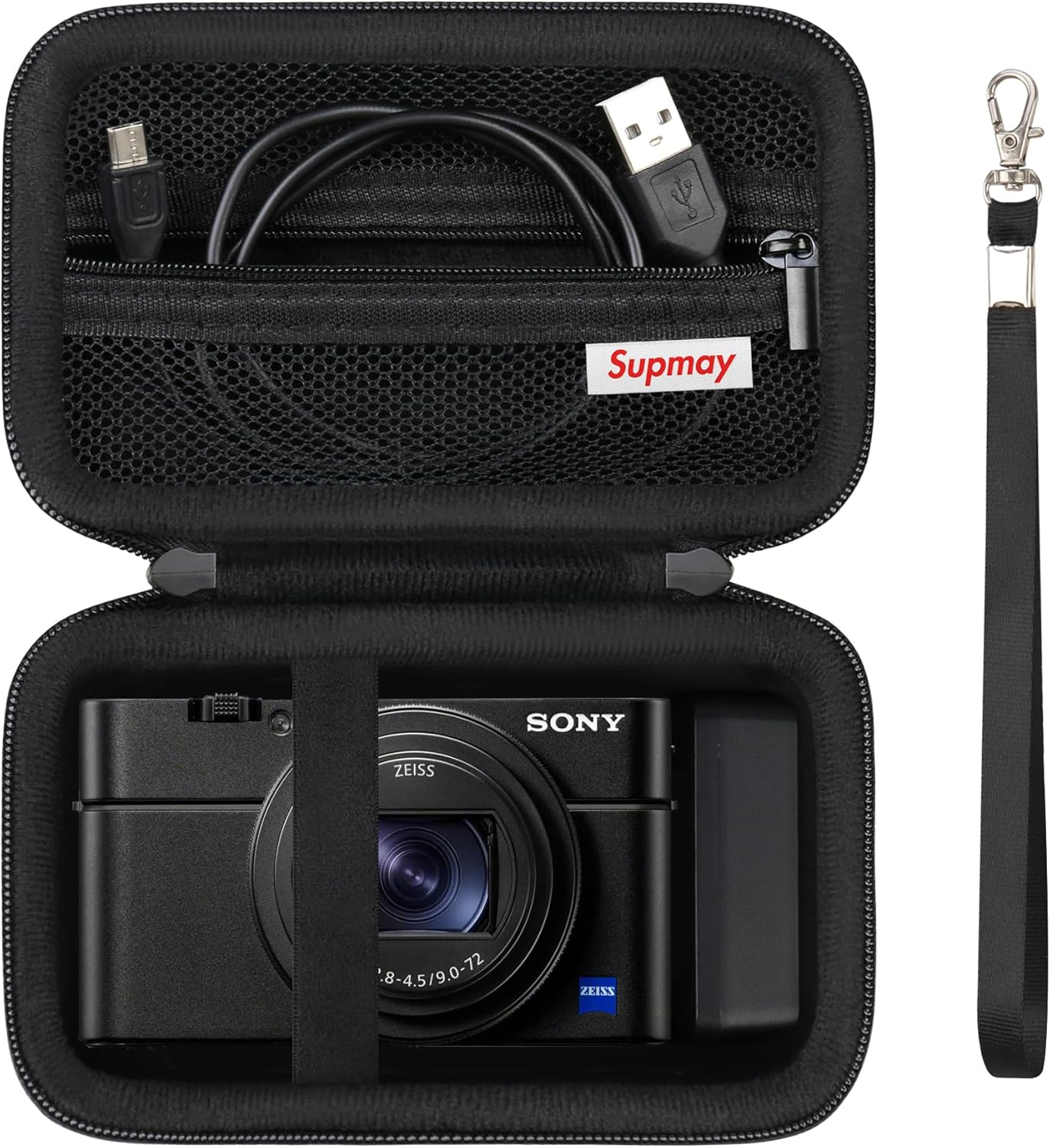 Supmay Carrying Case for Sony RX100 VII/ RX100 VI/ RX100 V/ RX100 IV/ RX100 III Premium Compact Camera, Storage Holder Travel Bag with Zipper Mesh Pocket for Charging Cable, USB Card, Black
