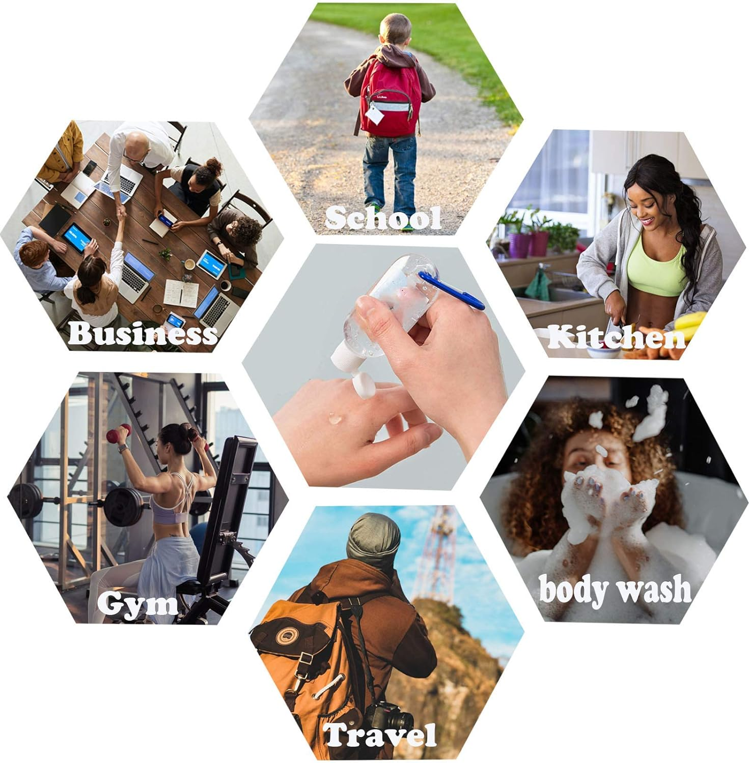 Travel Bottles with Keychain, 2Oz/50Ml Portable Plastic Travel Bottles - Leakproof Squeeze Bottles with Flip Cap - Empty Refillable Containers for Hand Sanitizer Conditioner Body Wash Liquid Etc image number 5