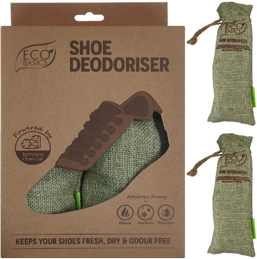 Eco Basics Shoe Deodoriser Twin Pack &ndash; 18X6X4 Cm. Bamboo Charcoal Absorbs Moisture, Bacteria, and Odours. Reusable by Sun Exposure. Lasts 1 Year; Eco-Friendly Compostable Charcoal for Garden Use. image number 2