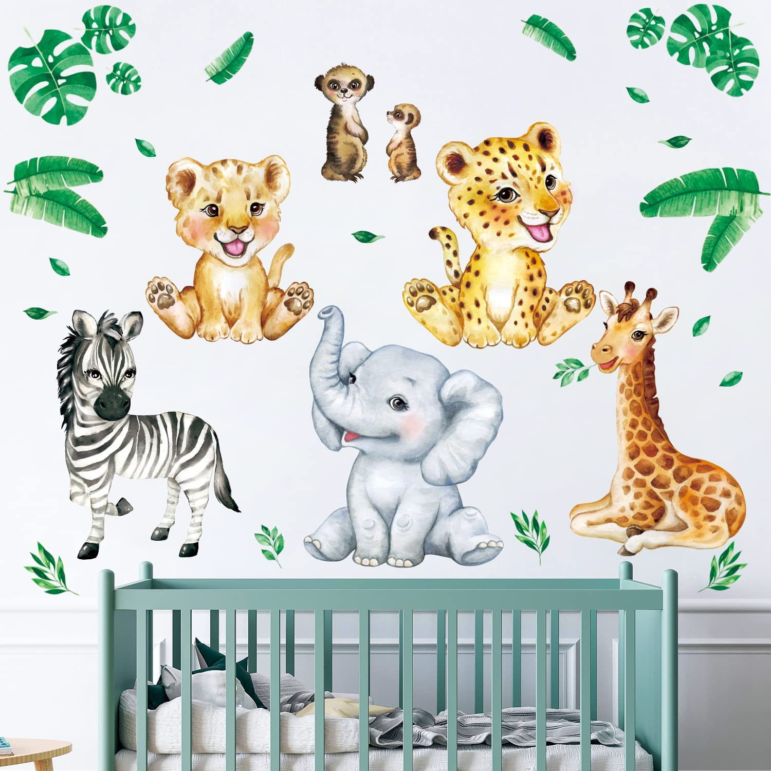 DECOWALL DSL-8067 Baby Jungle Animals Wall Stickers Decals Kids Nursery D&eacute;cor Baby Safari Boys Room Art Wallpaper Girl Decorations Elephant Lion Playroom Giraffe Bedroom Gift