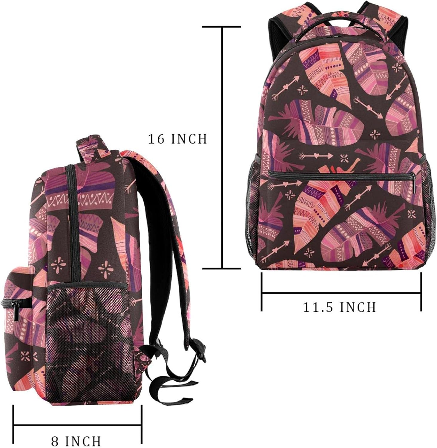 Creative Boho Feather Backpack Students Shoulder Bags Travel Bag College School Tote Backpacks image number 5