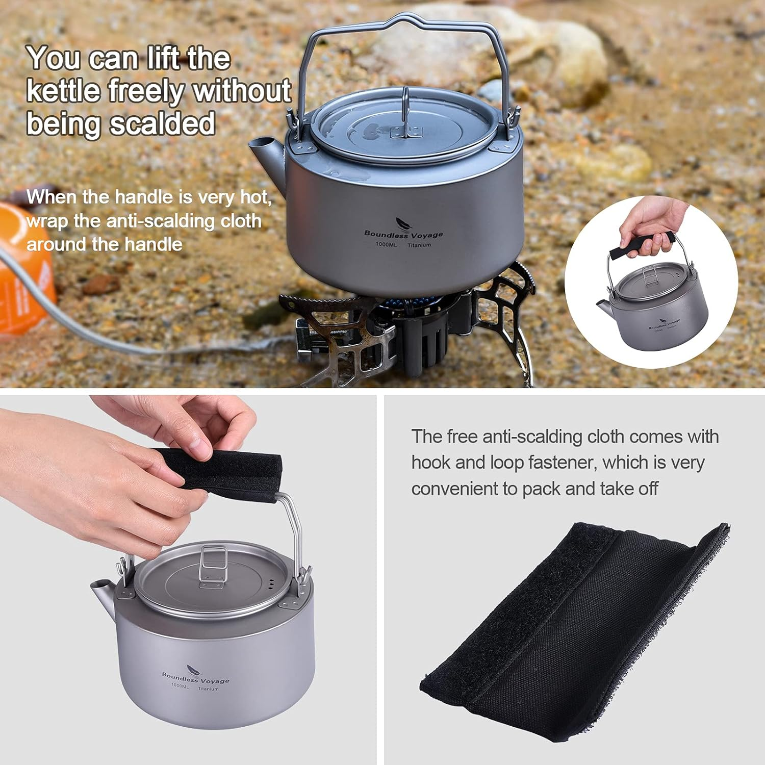 Boundless Voyage Titanium Kettle 700Ml/1.0L with Folding Handle & Filter Ultralight Teapot Outdoor Camping Big Capacity Pot for Boiling Water Coffee Tea