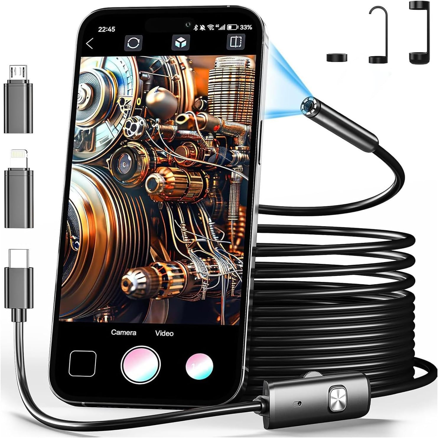 [Single Lens] Borescope,Endoscope Camera with Light,1920P Inspection Camera with 8+1 Adjustable LED Lights, Endoscope with 5M Semi-Rigid Cable Waterproof Snake Camera for Iphone, Ipad, Samsun、Android image number 6