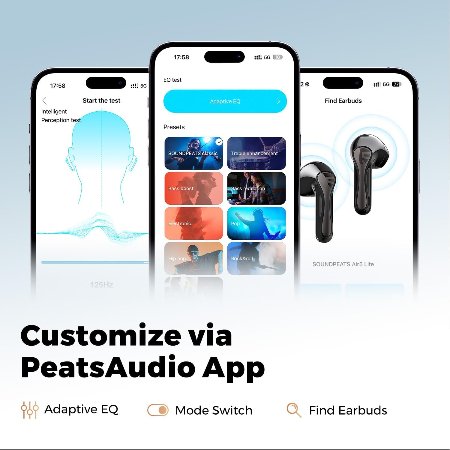 SOUNDPEATS Air5 Lite Wireless Earbuds with Hi-Res Audio, Bluetooth 5.4 Earphones, 13Mm Drivers, LDAC Codec, Noise Cancelling Headphones for Calls, Stereo Sound, 30 Hrs, APP Control (Black) image number 5