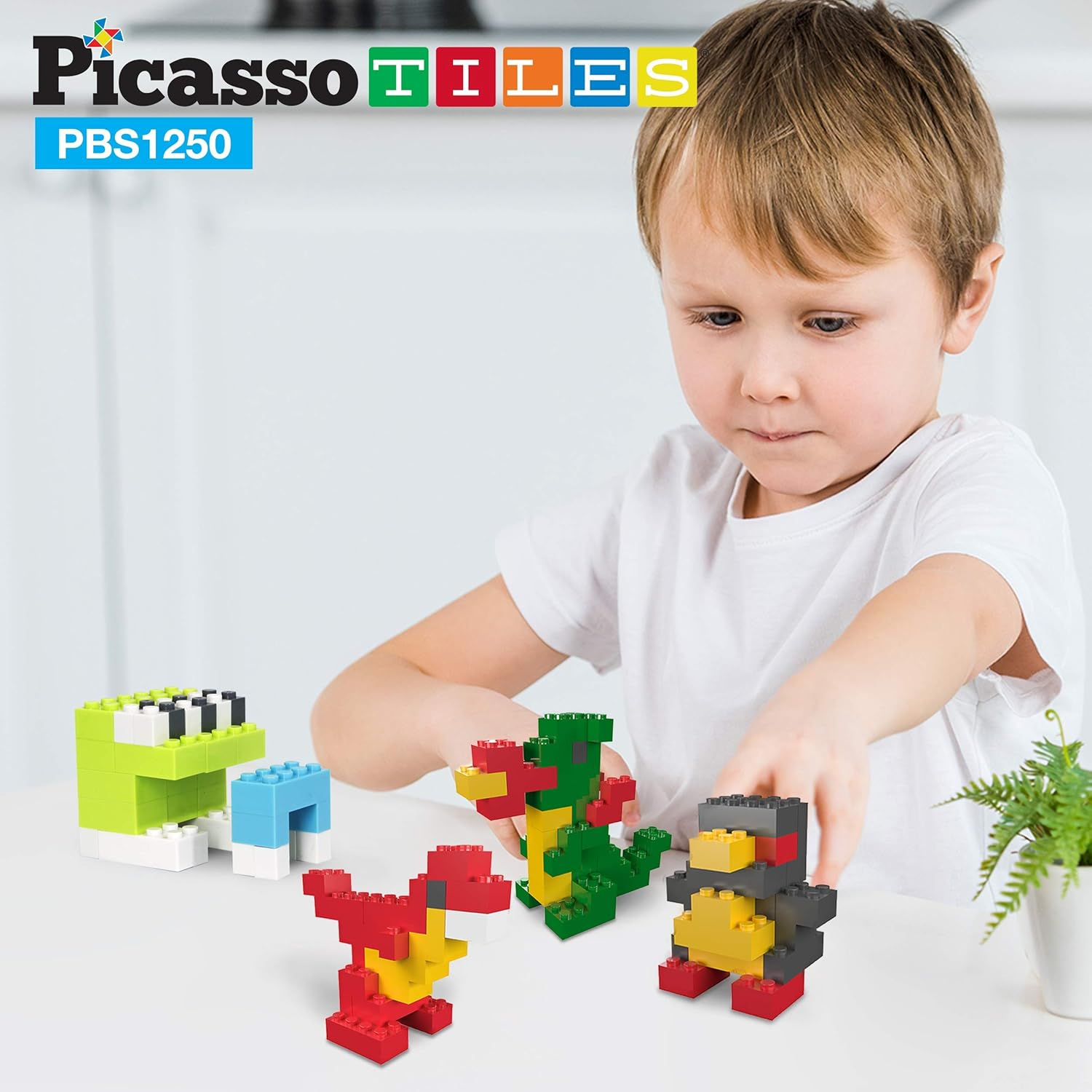 Picassotiles 1250 Piece STEM Creative Imaginative Color Vibrant Sensory Toy Mix & Match Brick Building Blocks Kit 11 6 Unique Shape Construction Block Playset Kids Boys & Girls Age 3+ image number 1