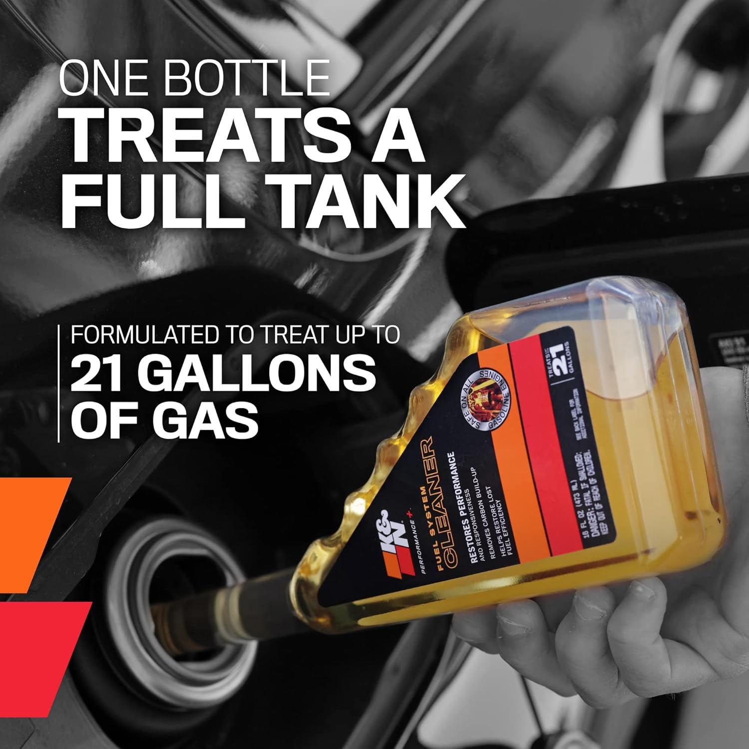 K&N Performance+ Fuel System Cleaner: Restores Performance and Acceleration, 16 Ounce Bottle Treats up to 21 Gallons, 99-2050 image number 2