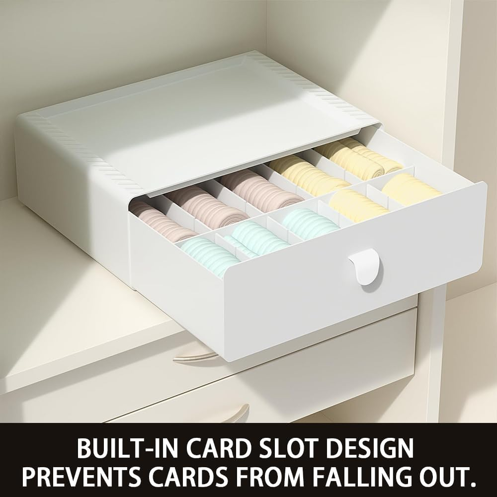 Ranqisys 15-Grid Plastic Drawer Organizer, Stackable Storage Box for Socks, Bras, Underwear, Ties, Belts & Accessories, Closet Divider Box (White) image number 3