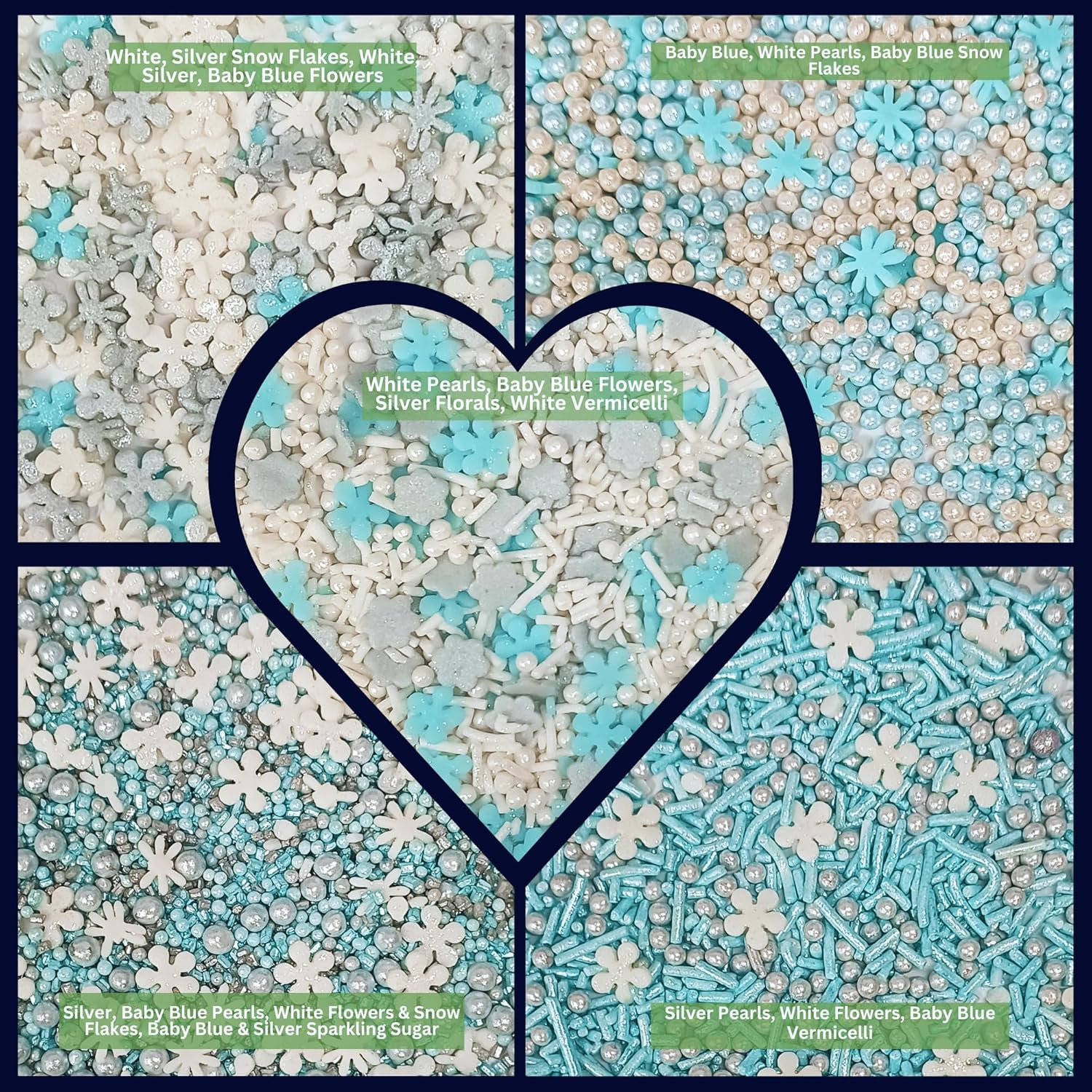 Confect Christmas Sprinkles | Mix Silver, Gold, White and Blue Flower & Snowflakes Cookie Sprinkles | Frozen Sprinkles & Sparkling Sugar | Sprinkles for Baking & Cake Decorative - 100Gms image number 2