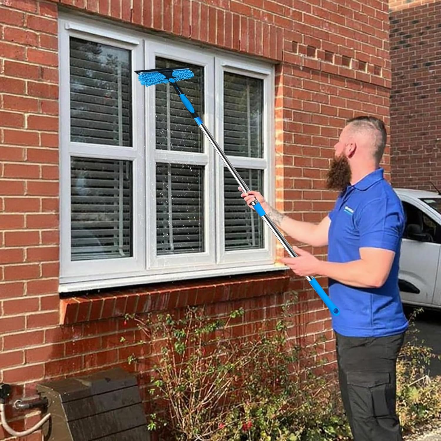 425 Cm Window Cleaner with Telescopic Handle, 2-In-1 Professional Window Cleaning Set, Silicone Squeegee, Microfibre Scrubber, Window Cleaning Set for Bathroom, Shower, Glass, Mirror, Wall, Car image number 1