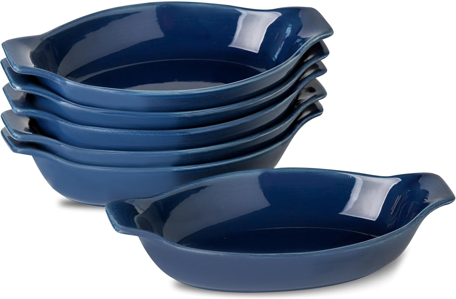 Au Gratin Baking Dishes Oven Safe, Ceramic Oval Baking Dish with Handles, Au Gratin Pans for Lasagna, Small Individual Gratin Dishes, Porcelain Mini Casserole Dish - 11.8Oz - 6Pc Set - Navy Blue image number 4