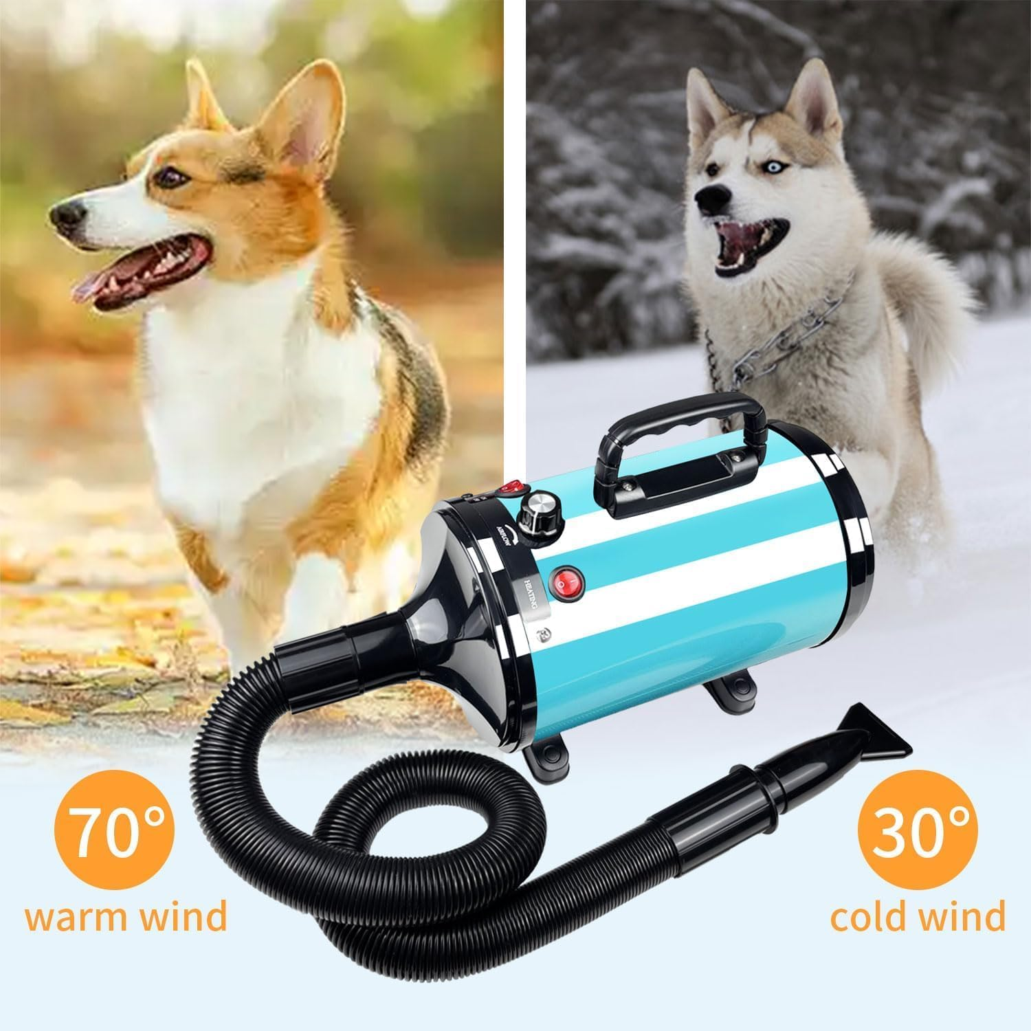 Dog Hair Dryer,5.2Hp/ 3800W High Velocity Blow Dryer for Dogs Pet Grooming,Low Noise Speed Temperature Adjustable Pet Grooming Dryer with 4 Nozzles, Blue image number 5