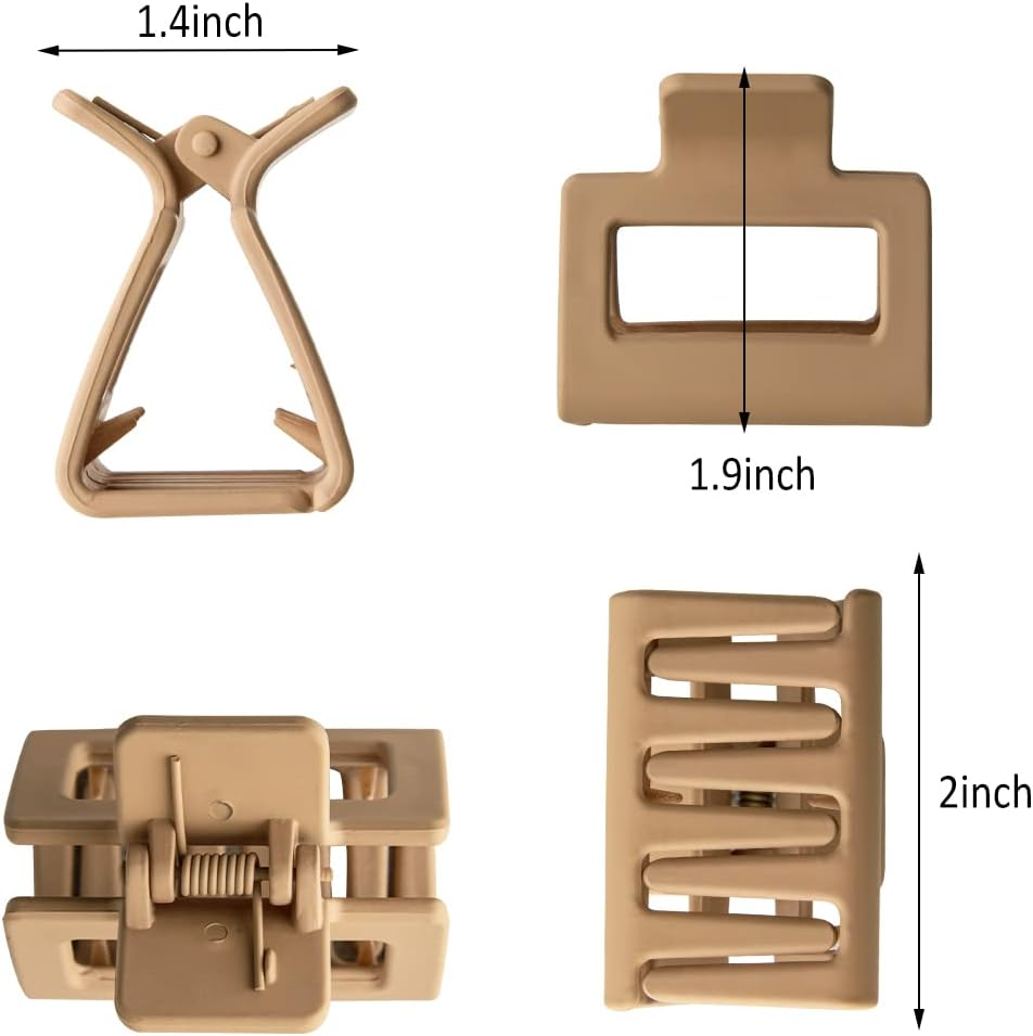 4PCS Hair Clips Set - Small Neutral Color Matte Claw Clips for Thin and Thick Hair, 2 Square Hair Accessories for Women
