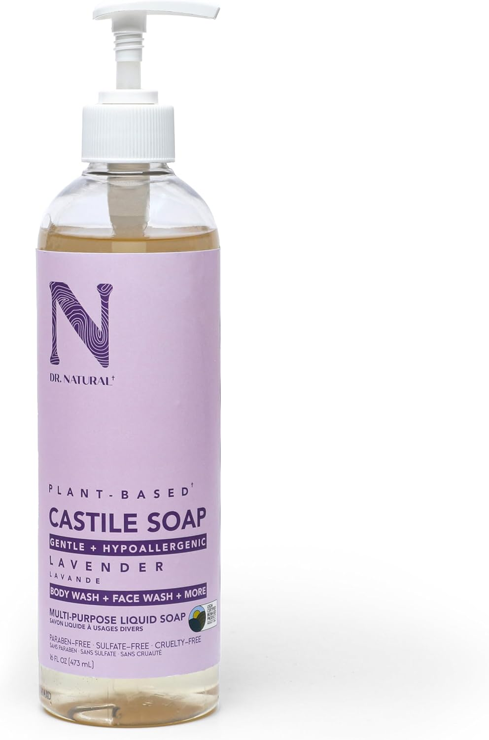 Dr. Natural Castile Liquid Soap - Multi-Use Body Wash, Shampoo and Face Wash - Hydrating Body Soap for Skin, Hair, Pets and Home - Lavender - 473 Ml image number 4