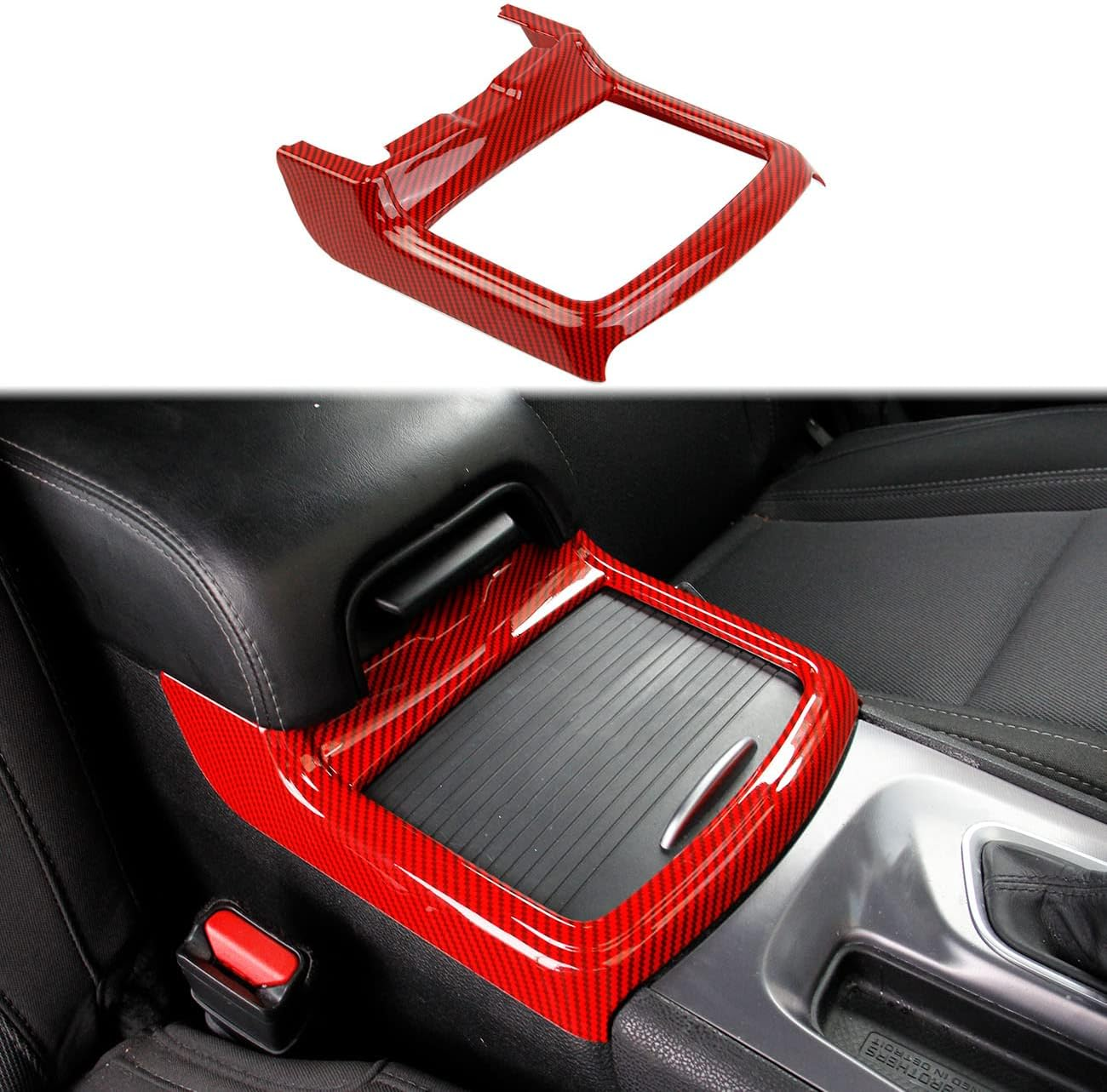 Red Carbon Fiber Cup Holder Cover Trim Decor Sticker for Dodge Charger 2015-2021/ Chrysler 300 2015-2021