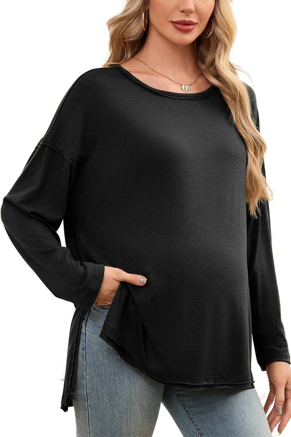 Smallshow Women'S Long Sleeve Maternity Shirts Loose Tunic Pregnancy Tops