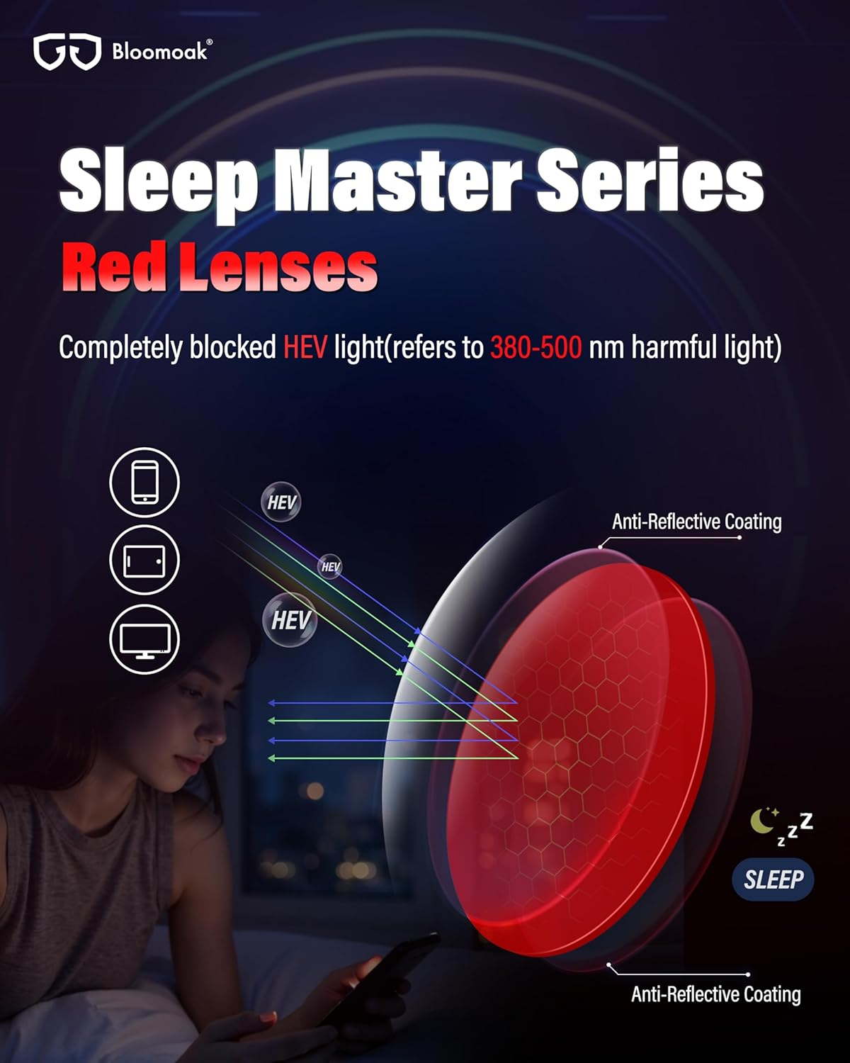 Bloomoak 99.9% Blue Light Blocking Glasses, Gaming Retro round Glasses, Relieve Eye Fatigue and Improve Sleep, Suitable for Screens/Games/Tvs - True Dark Red - 101 - Sleep Master image number 5