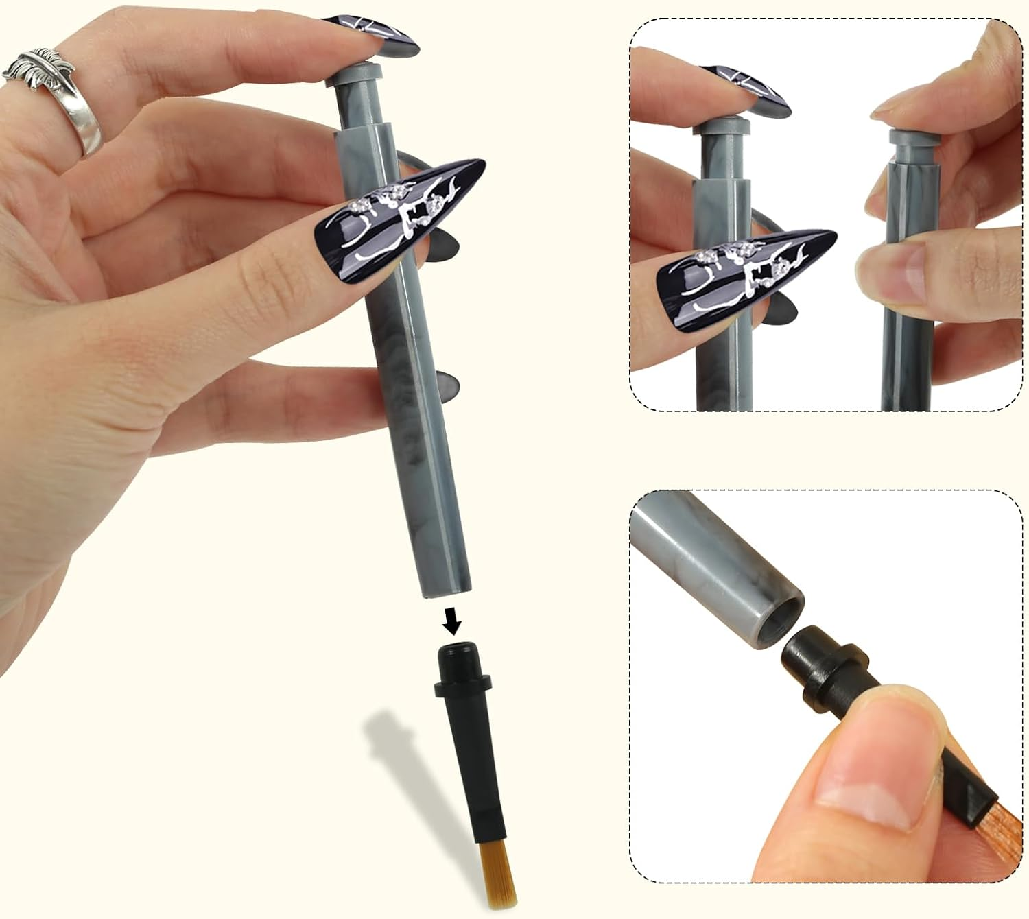 Ruetail 12Pcs Nail Art Brush Set,Professional Nail Art Brush Set with Push-Button Quick-Change,Nail Brushes for Acrylic,Gel,French Tips & Designs,Ergonomic Portable Kit with Storage Case(Marble) image number 4