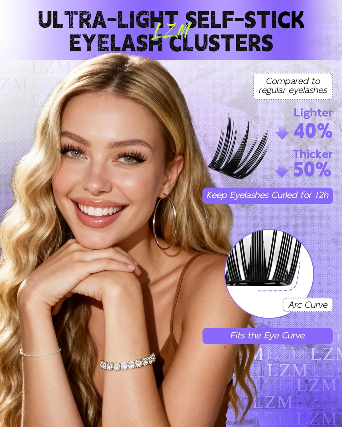 LZM Pre Glued Manga Lash Clusters Self Adhesive Eyelashes Clusters Press on Individual Lashes Anime Style DIY Eyelash Extensions with Tweezers, No Glue Needed, Easy to Apply, Thin Band image number 6