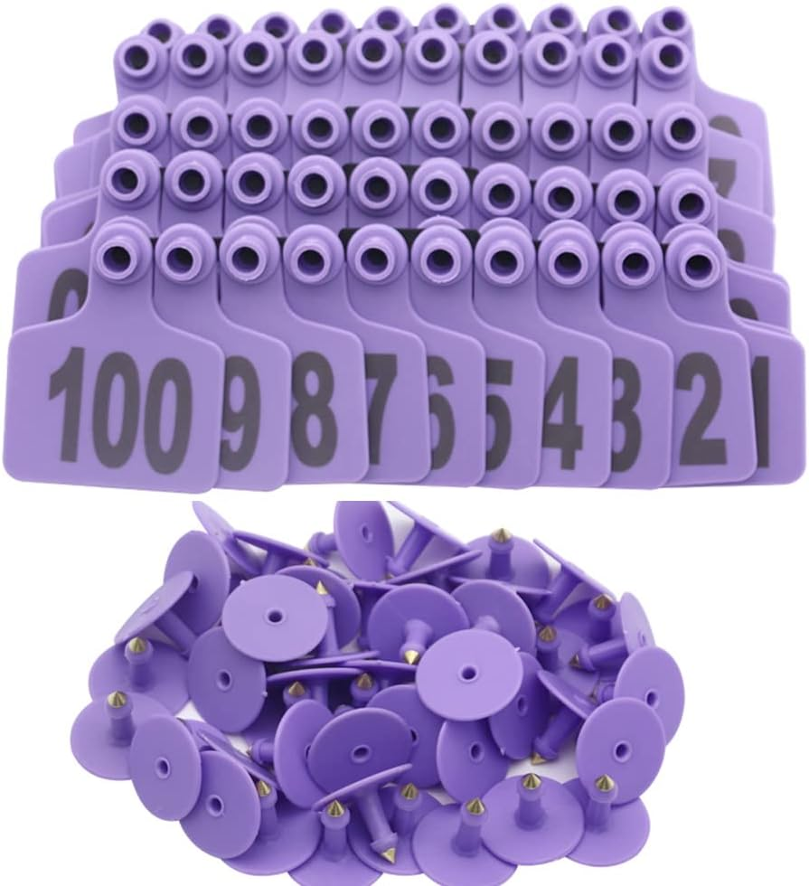 Cattle Ear Tags Large Plastic Livestock Ear Tag Marker for Pig Goat Cattle Cow Animal Identification Ear Tags, Numbered 001-100 (Purple) image number 5
