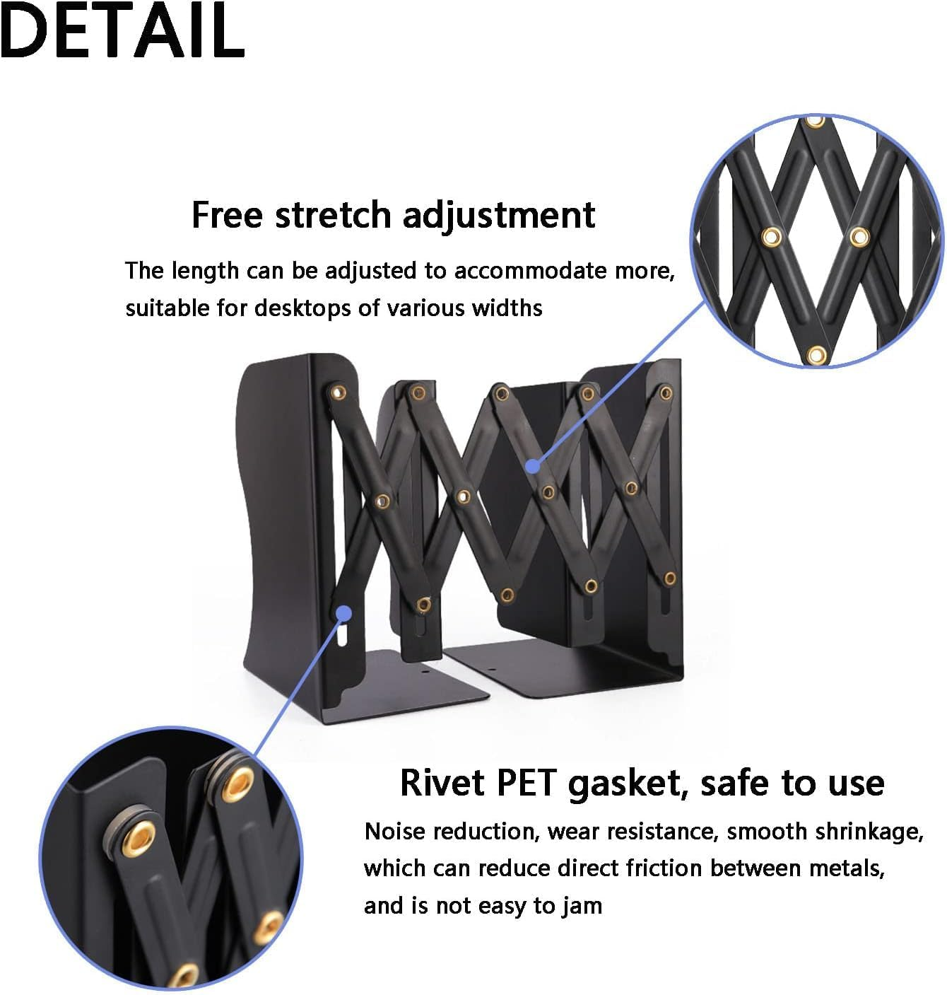 Bookend, Adjustable Bookends, Metal Bookends, Expandable Book End, Non-Skid Heavy Duty Book Stopper, Book End for Shelf Library Home Classroom School Office image number 2