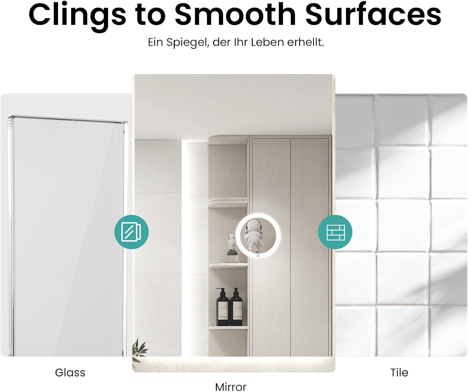 EMKE Led Magnifying Mirror, Compact Mirror with Lights 5X Magnifying Mirror with Suction Cup, Shower Cosmetic Mirror Portable Makeup Mirrors for Travel, Makeup, Shaving, Eyebrows, 167X167Mm image number 1