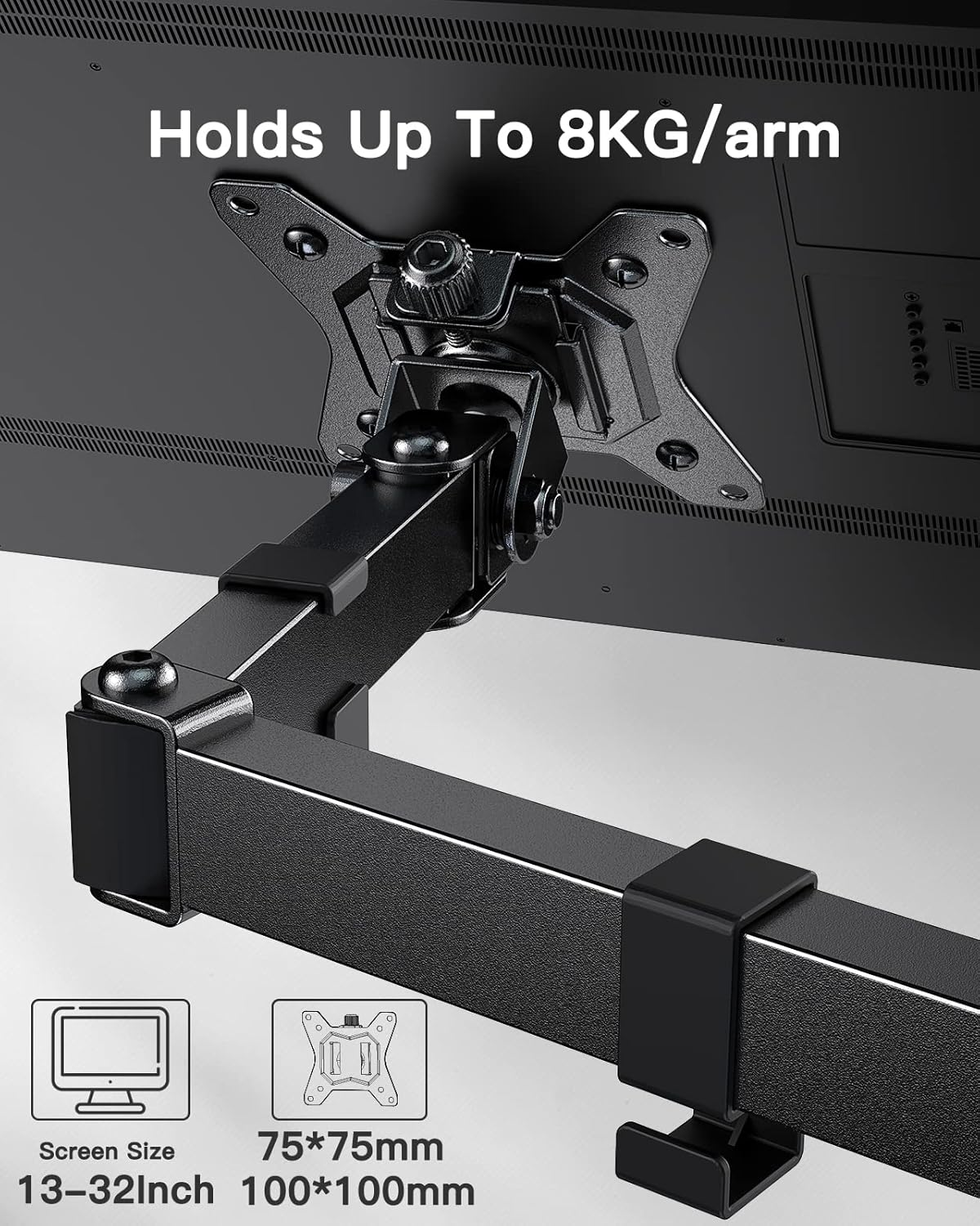 Ergear Dual Monitor Stand for 13&rdquo;- 32&rdquo; Screen, Freestanding Dual Arm Desk Mount with Sturdy Base, Double Monitor Arm Hold 8Kg/Armwith Height Adjustable, Swivel, Tilt, Rotation, EGCM3 image number 5