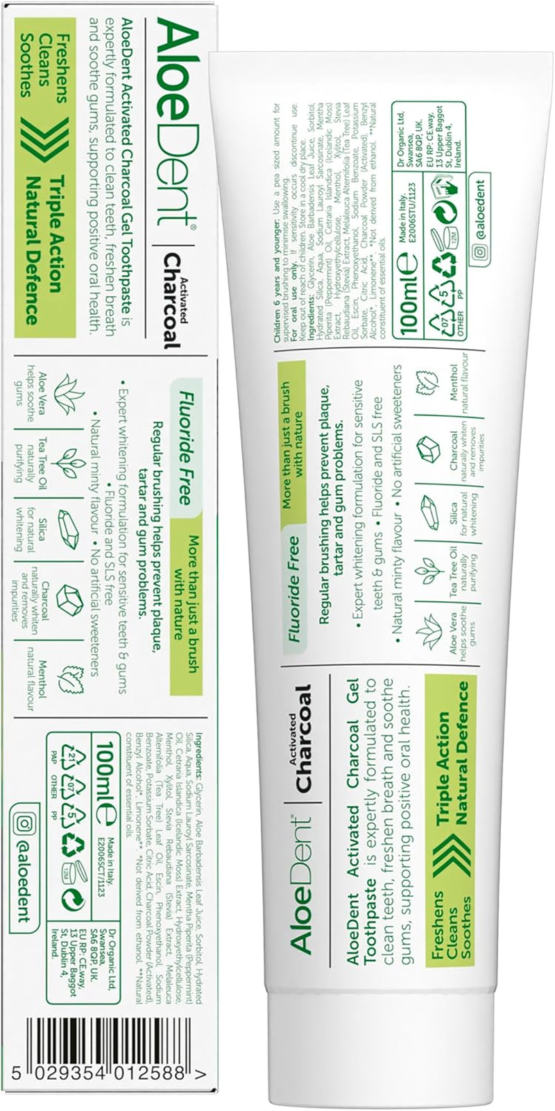 Aloe Dent Charcoal Toothpaste Fluoride Free, Natural Action, Vegan, Cruelty Free, SLS Free, Whitening, Healthy Gums, 100 Ml image number 3