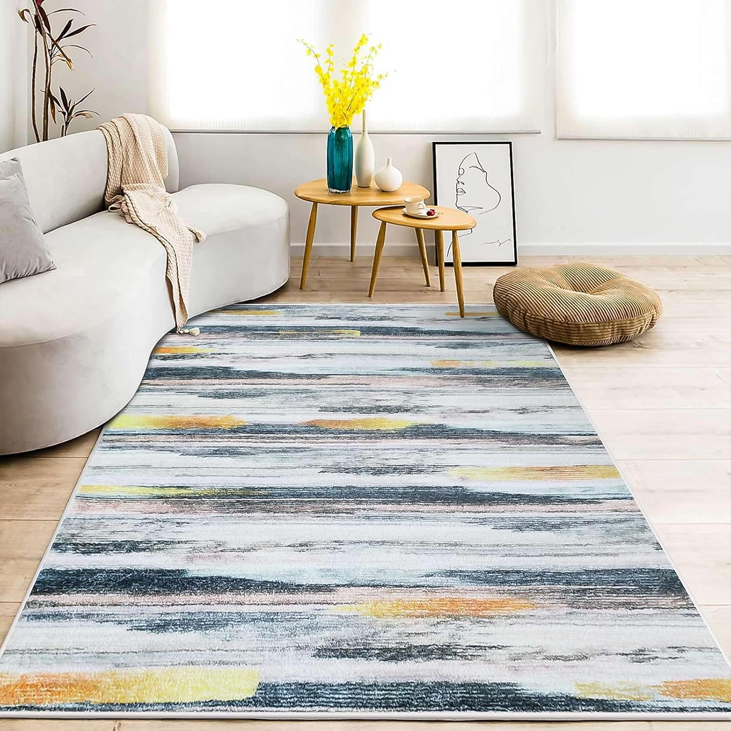 Calore Area Rugs Soft Carpet Modern Cashmere Rug for Bedroom Living Room Floor Mat Indoor Home Decorative Rugs (Black Gold, 160 X 200 Cm) image number 5