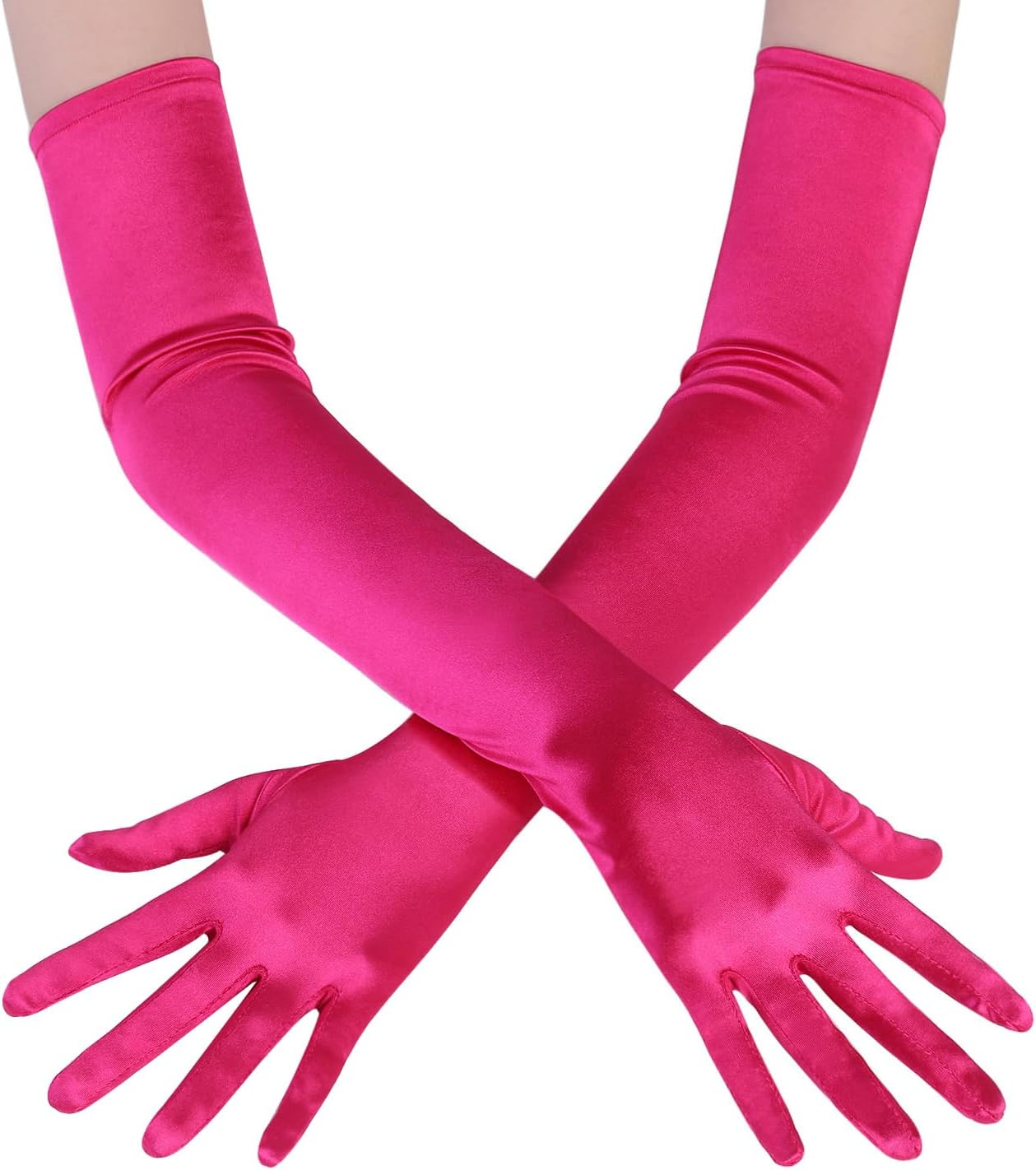 BABEYOND Long Opera Party 1920S Satin Tea Party Gloves Costume Stretchy Adult Size Elbow Length - 70Cm-Black image number 7