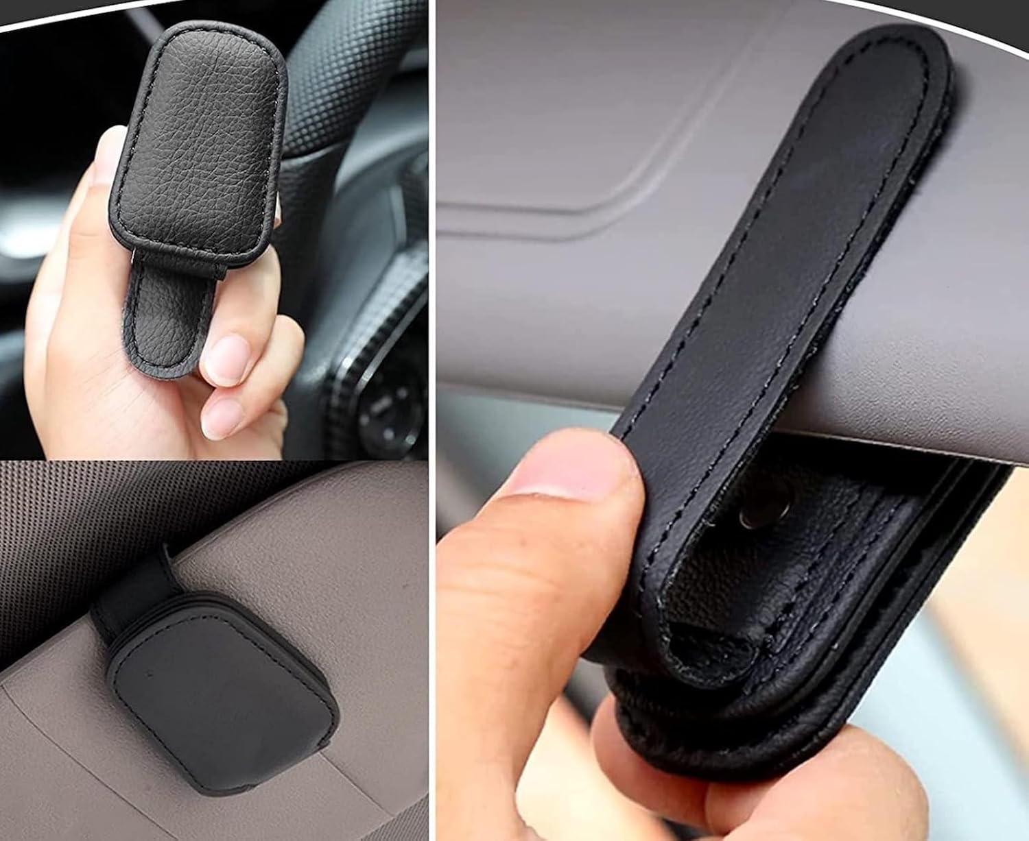 2 PCS Sunglasses Holders for Car Visor, Car Glasses Holder, Magnetic Leather Glasses Eyeglass Hanger Clip for Car, Ticket Card Clip Eyeglasses Mount