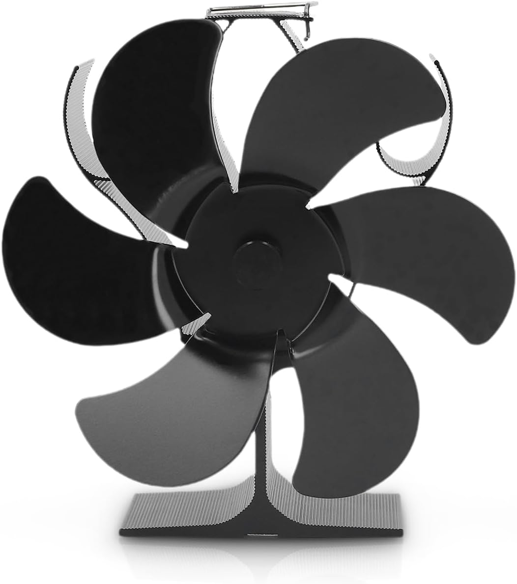 6 Blades Fireplace Fan, Aluminum Alloy Diameter 152Mm Heat Powered Stove Fan, Silent High Temperature Heat Operated Fireplace Fan for Wood Fireplace